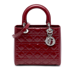 Christian Dior B Dior Red Dark Red Patent Leather Leather Medium Patent Cannage Lady Dior Italy