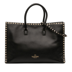 Valentino B Valentino Black Calf Leather Large Rockstud Satchel Italy