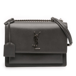 Saint Laurent AB Saint Laurent Gray Dark Gray Calf Leather Medium Monogram Sunset Crossbody Italy