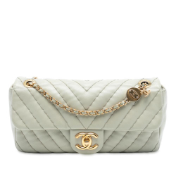 Chanel B Chanel Green Mint Lambskin Leather Leather Medium Double Stitch Chevron Lambskin Single Flap Italy