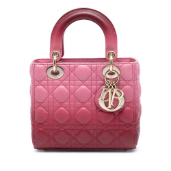 Christian Dior B Dior Pink Lambskin Leather Leather Small Gradient Lambskin Cannage Lady Dior Italy