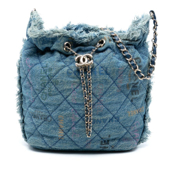 Chanel B Chanel Blue Denim Denim Fabric Medium Quilted Mood Bucket with Chain Italy