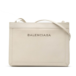 Balenciaga B Balenciaga White Ivory Calf Leather Perforated Logo Navy Pochette Crossbody Italy