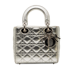 Christian Dior B Dior Silver Calf Leather Small Metallic Grained skin Cannage My ABCDior Lady Dior Italy