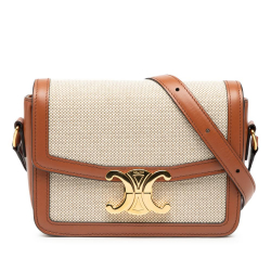 Celine AB Celine Brown Beige Canvas Fabric Teen and Calfskin Triomphe Crossbody Italy