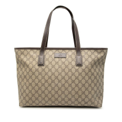 Gucci AB Gucci Brown Beige Coated Canvas Fabric GG Supreme Tote Italy