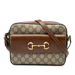 Gucci AB Gucci Brown Beige Coated Canvas Fabric Small GG Supreme Horsebit 1955 Crossbody Italy