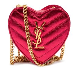 Saint Laurent Pink Hot Pink Calf Leather Mini Metallic Chevron Monogram Love Heart Chain Bag Italy