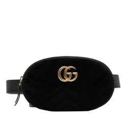 Gucci AB Gucci Black Velvet Fabric GG Marmont Matelasse Belt Bag Italy
