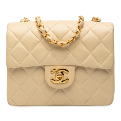 Chanel B Chanel Brown Beige Lambskin Leather Leather Mini Square Classic Lambskin Single Flap France