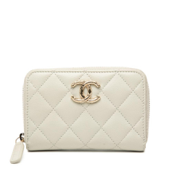 Chanel AB Chanel White Caviar Leather Leather CC Quilted Caviar Zip Coin Purse Spain