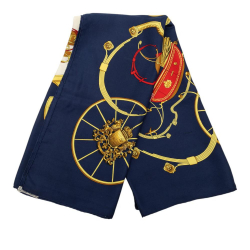 Hermès B Hermès Blue Navy with White Ivory Silk Fabric Springs Scarf 90 France