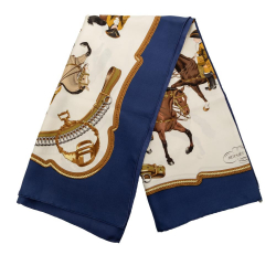 Hermès AB Hermès White Silk Fabric Reprise Scarf 90 France