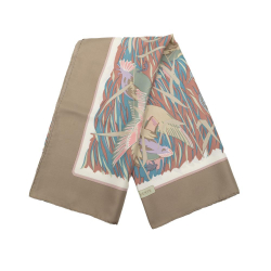 Hermès AB Hermès Pink Salmon with Brown Light Brown Silk Fabric Cols Verts Scarf France