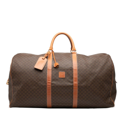 Celine B Celine Brown Coated Canvas Fabric Macadam Travel Bag Italy