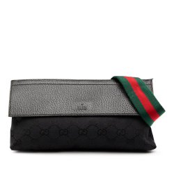 Gucci B Gucci Black Canvas Fabric GG Web Crossbody Italy