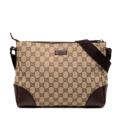 Gucci AB Gucci Brown Beige Canvas Fabric GG Crossbody Italy