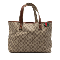 Gucci AB Gucci Brown Beige Coated Canvas Fabric Medium GG Supreme Web Loop Tote Italy