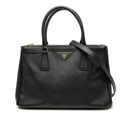 Prada B Prada Black Saffiano Leather Small Lux Galleria Double Zip Satchel Italy