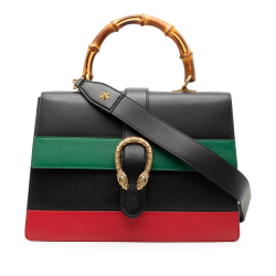 Gucci B Gucci Black Calf Leather Large Bamboo Dionysus Web Satchel Italy
