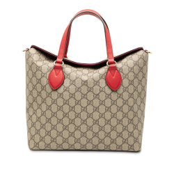 Gucci B Gucci Brown Beige Coated Canvas Fabric GG Supreme Linea A Foldover Tote Italy