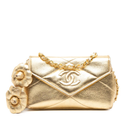 Chanel AB Chanel Gold Calf Leather Mini CC Quilted skin Camellia Crossbody Italy