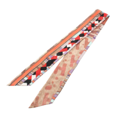 Hermès AB Hermès Brown Light Brown Silk Fabric Beaded Pelages et Camouflage Precieux Twilly Scarf India