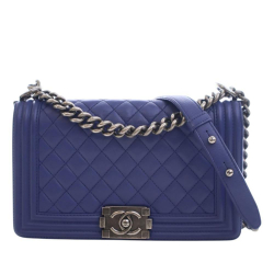 Chanel AB Chanel Blue Lambskin Leather Leather Medium Quilted Lambskin Boy Flap Italy