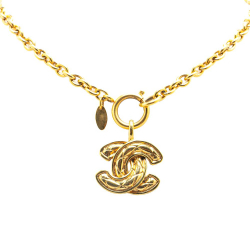 Chanel B Chanel Gold Gold Plated Metal CC Quilted Pendant Necklace France