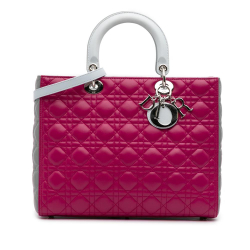 Christian Dior AB Dior Pink Hot Pink Lambskin Leather Leather Large Bicolor Lambskin Cannage Lady Dior Italy