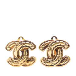 Chanel B Chanel Gold Gold Plated Metal CC Quilted Clip on Earrings France