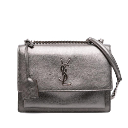 Saint Laurent B Saint Laurent Silver Calf Leather Medium Metallic Monogram Sunset Crossbody Italy