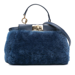 Fendi B Fendi Blue Fur Natural Material Micro Shearling Peekaboo Satchel Italy