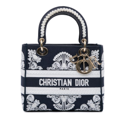 Christian Dior AB Dior Blue Navy Canvas Fabric Medium Embroidered Cornely Lady D Lite Italy