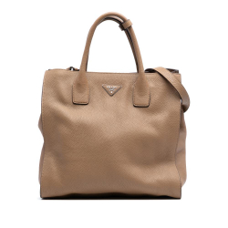 Prada B Prada Brown Camel Calf Leather Vitello Daino Open Convertible Tote Italy
