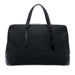 Gucci B Gucci Blue Navy Canvas Fabric GG Handbag Italy