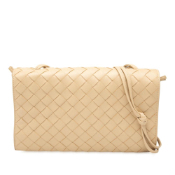 Bottega Veneta AB Bottega Veneta Brown Beige Nappa Leather Leather Nappa Intrecciato Trio Pouch On Strap Italy