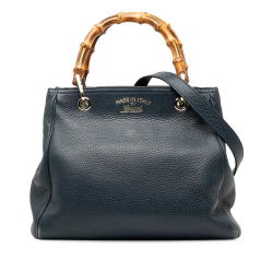 Gucci AB Gucci Blue Navy Calf Leather Small skin Bamboo Shopper Satchel Italy