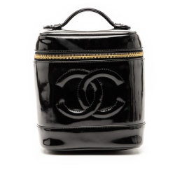 Chanel B Chanel Black Patent Leather Leather CC Patent Vanity Bag France