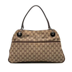 Gucci B Gucci Brown Beige Canvas Fabric GG Eclipse Shoulder Bag Italy