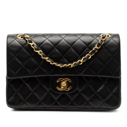 Chanel B Chanel Black Lambskin Leather Leather Small Classic Lambskin Double Flap France