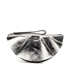 Chanel AB Chanel Silver with Black Lambskin Leather Leather Quilted Metallic Lambskin Wave Clutch Italy