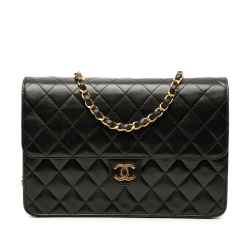 Chanel B Chanel Black Lambskin Leather Leather Medium CC Quilted Lambskin Single Flap France