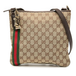 Gucci B Gucci Brown Beige Canvas Fabric GG Jolicoeur Crossbody Italy