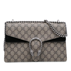 Gucci AB Gucci Brown Beige with Black Coated Canvas Fabric Small GG Supreme Dionysus Shoulder Bag Italy