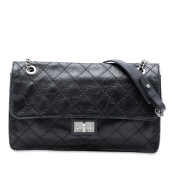 Chanel B Chanel Black Calf Leather Embossed CC Quilted Aged skin Reissue 2.55 Single Flap 227 Italy