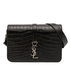 Saint Laurent B Saint Laurent Black Calf Leather Medium Croc Embossed Monogram Universite Crossbody Italy