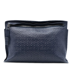 Loewe AB LOEWE Blue Navy Calf Leather Embossed Anagram Repeat T Clutch Spain