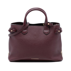 Burberry B Burberry Red Burgundy Calf Leather Medium and House Check Banner Satchel Italy