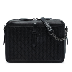 Bottega Veneta B Bottega Veneta Black Nappa Leather Leather Nappa Intrecciato Belt Flap Camera Bag Italy